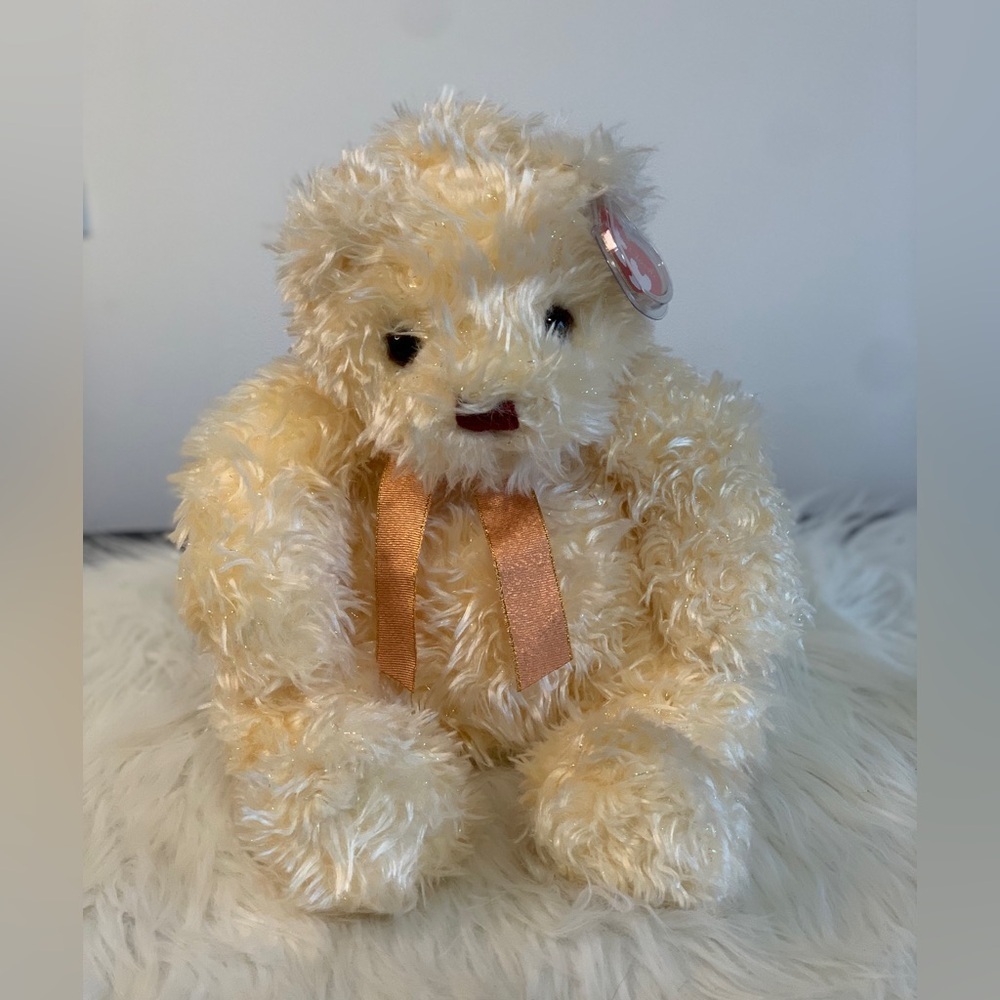Ty(28) Plush Bear with Sparkle and Orange Bow”Flecks”